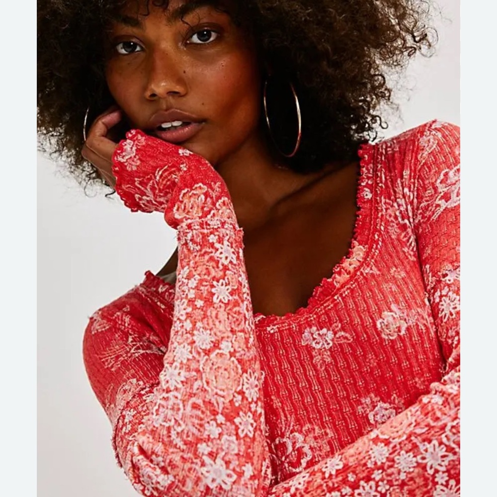 We The Free Red and White limited edition Clover print long sleeve
